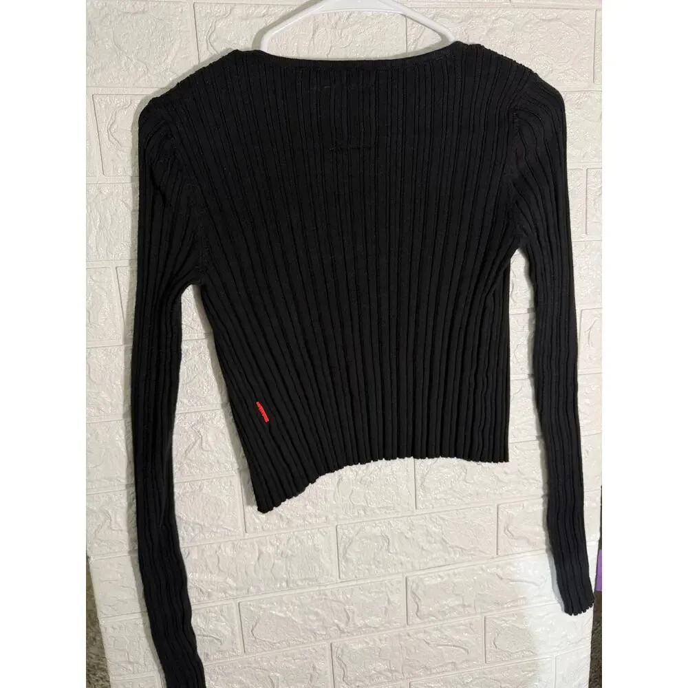 UNIF Women’s Size Small Black Ribbed Knit Cropped Hook-and-Eye Cardigan